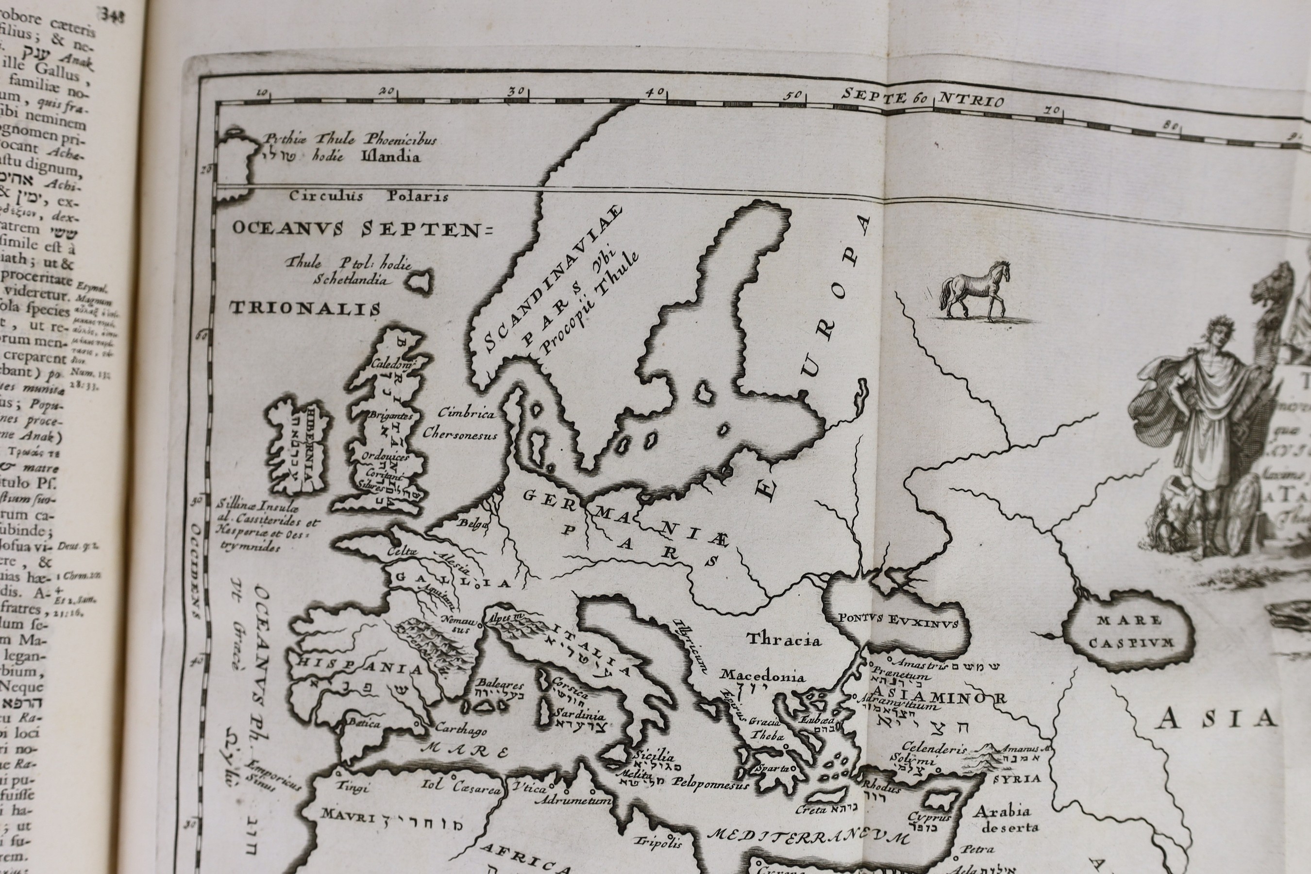 Bochart, Samuel - Opera Omnia. Hoc est Phaleg, Chanaan, et Hierozoicon ... editio quarta, 3 vols, engraved pictorial and printed titles, portrait and half title (vol.1), 13 engraved maps (some folded), text illus., head